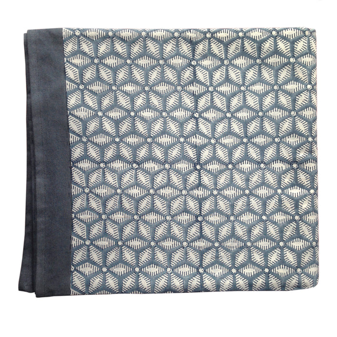 Tablecloth Organic Cotton Block Print - Tara Blue 150x265 cm