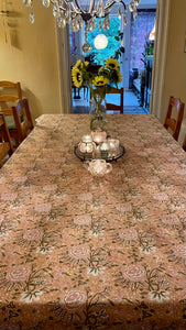 Tablecloth Block Print - Apricot Rose 145x220 cm
