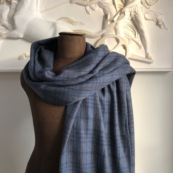 Shawl Shimla Chunky Wool Check Grey Blue