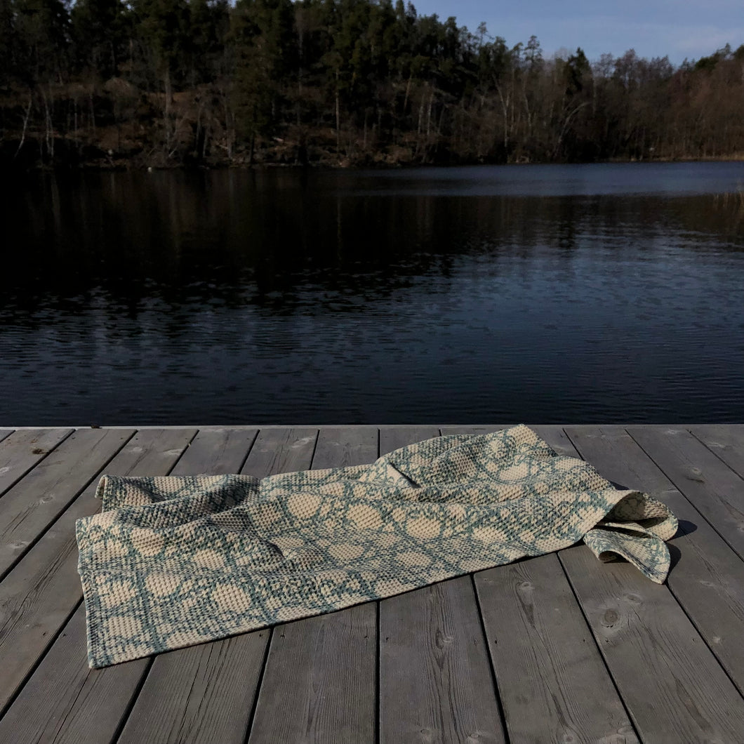 Bath Towel Waffle Block Print Aqua Blue 70x140 cm