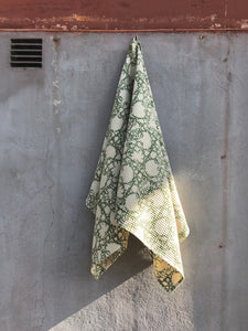 Bath Towel Waffle Block Print Sage Green 70x140 cm