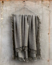 Load image into Gallery viewer, Scarf Square Cashmere Wool Herringbone Grey Fringes
