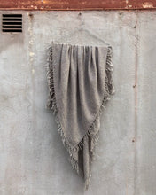 Load image into Gallery viewer, Scarf Square Cashmere Wool Herringbone Grey Fringes