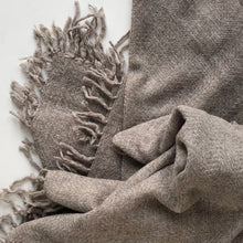 Load image into Gallery viewer, Scarf Square Cashmere Wool Herringbone Grey Fringes