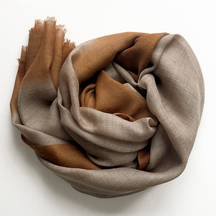 Scarf Dip Dye Border Wool Dark Beige/Cinnamon Ochre  - 1 pc only