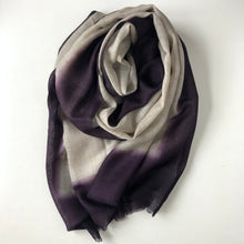 Load image into Gallery viewer, Scarf Dip Dye Border Linen/Purple – 1 pc only