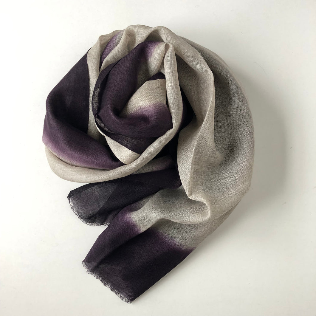 Scarf Dip Dye Border Linen/Purple