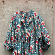 Load image into Gallery viewer, Wide Dress Paisley Block Print Turquoise/Red