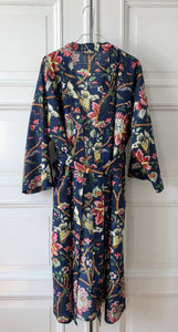 Kimono with large indian flowers on blue ground back side