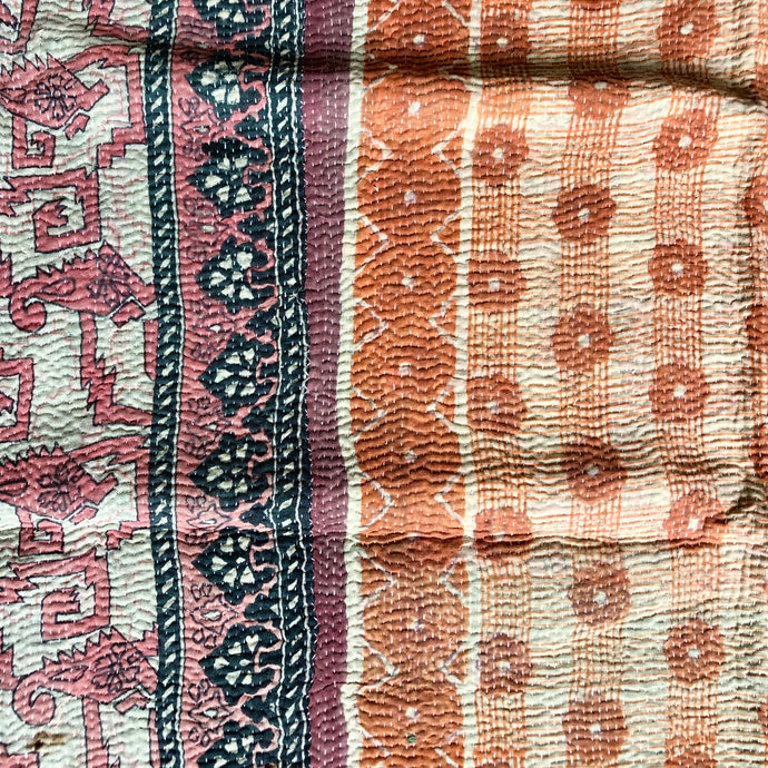 Vintage Kantha Throw Rust Pink Pistachio Green