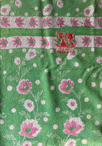 Vintage Kantha Throw Rust Pink Pistachio Green