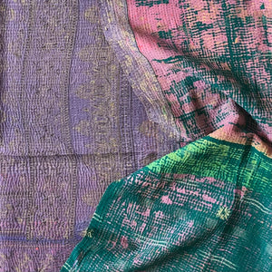 Vintage Kantha Throw Lilac Petrol Aquarell