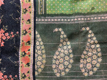 Load image into Gallery viewer, Vintage Kantha Throw Green Black Coral Flowers