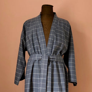 Kimono Khadi Check Grey Dove Blue Unisex Style