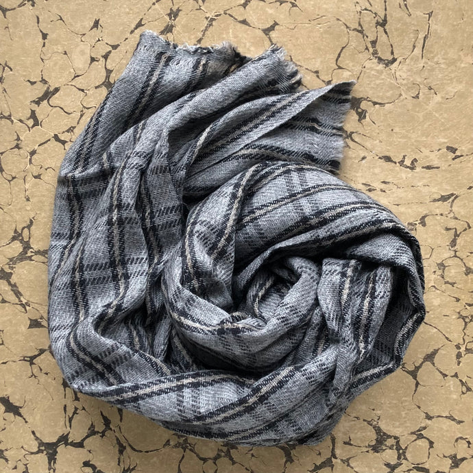 Scarf Khadi Wool Check Grey