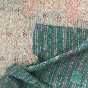 Vintage Kantha Throw Emerald Green Stripes 140x200 cm