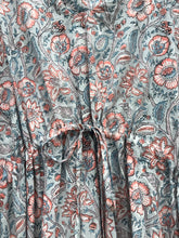 Load image into Gallery viewer, Dress Kaftan Block-Print Aqua Coral Garden