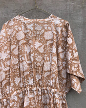 Load image into Gallery viewer, Dress Kaftan Block-Print Sand Beige White