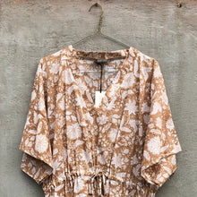 Load image into Gallery viewer, Dress Kaftan Block-Print Sand Beige White