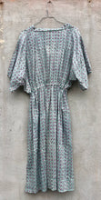 Load image into Gallery viewer, Dress Kaftan Block-Print Teal Green Lilac