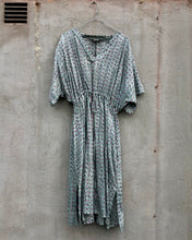 Load image into Gallery viewer, Dress Kaftan Block-Print Teal Green Lilac