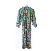 Load image into Gallery viewer, Turquoise kimono robe with red rose print