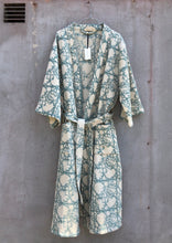 Load image into Gallery viewer, Bathrobe Waffle Block Print Aqua Blue
