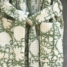 Load image into Gallery viewer, Bathrobe Waffle Block Print Sage Green