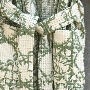 Bathrobe Waffle Block Print Sage Green