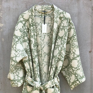 Bathrobe Waffle Block Print Sage Green
