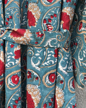 Load image into Gallery viewer, Kimono Maxi Paisley Block Print Turquoise/Red