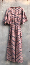 Load image into Gallery viewer, Dress Maxi Kaftan Block-Print Dusty Sand Pink Blue