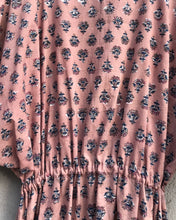 Load image into Gallery viewer, Dress Maxi Kaftan Block-Print Dusty Sand Pink Blue