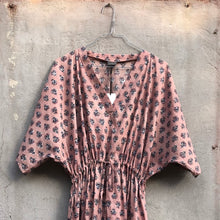 Load image into Gallery viewer, Dress Maxi Kaftan Block-Print Dusty Sand Pink Blue