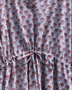 Dress Maxi Kaftan Block-Print Udaipur Dove Blue/Dusty Pink