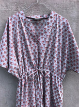 Load image into Gallery viewer, Dress Maxi Kaftan Block-Print Udaipur Dove Blue/Soft Wine