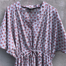 Load image into Gallery viewer, Dress Maxi Kaftan Block-Print Udaipur Dove Blue/Soft Wine