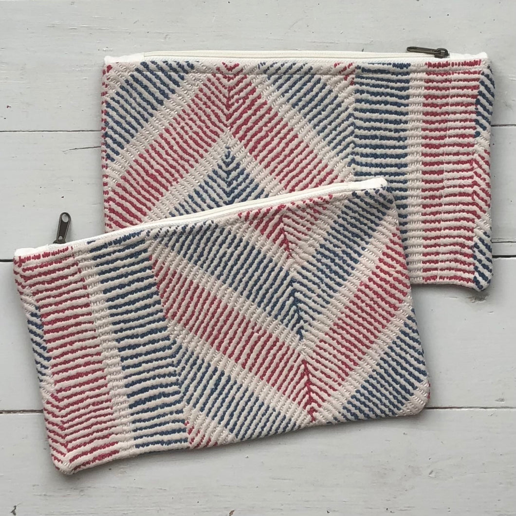 Vintage Embroidery Pouch Marin - Red Blue Geometric