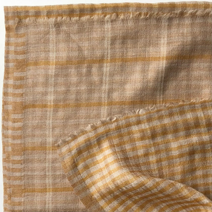 Scarf Reversible Checks Fine Wool Beige/Honey Yellow