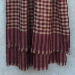 Scarf Handwoven Small Check Burgundy Wool