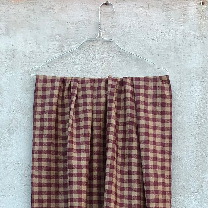 Scarf Handwoven Small Check Burgundy Wool