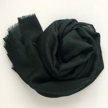 Load image into Gallery viewer, rolled-up dark green wool scarf on white background