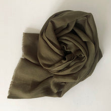 Load image into Gallery viewer, Rolled-up olive green scarf on a white background