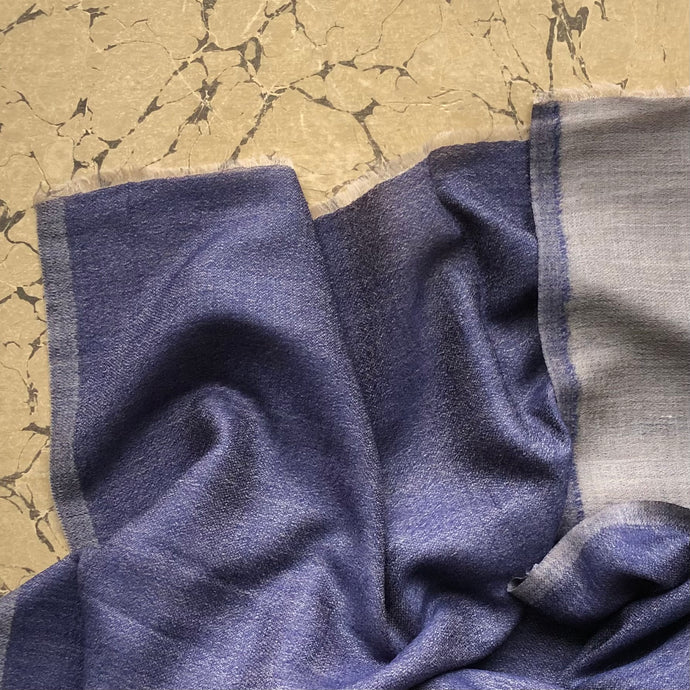Scarf Two Tone Silky Wool Blue/Beige
