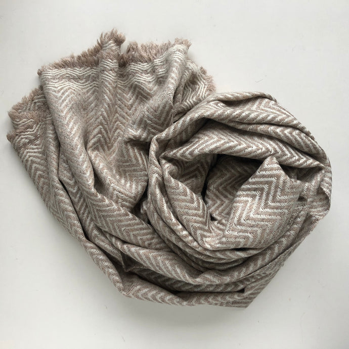 Scarf Chevron Cashmere Wool Sand Beige/Off White