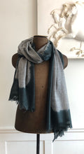 Load image into Gallery viewer, Scarf Dip Dye Soft Wool Grey Petrol Blue – 1 pc only