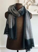 Load image into Gallery viewer, Mannequin wearing a gray and teal gradient scarf against a white background