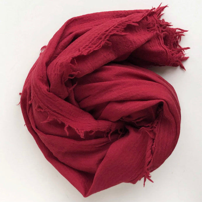 Shawl XL Boiled Wool Fringes Raspberry Red 100x200 cm