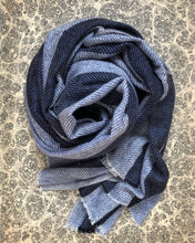 Load image into Gallery viewer, Scarf Block Stripe Blue Black Wool