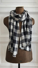Load image into Gallery viewer, Scarf Check Charcoal Black Grey Wool